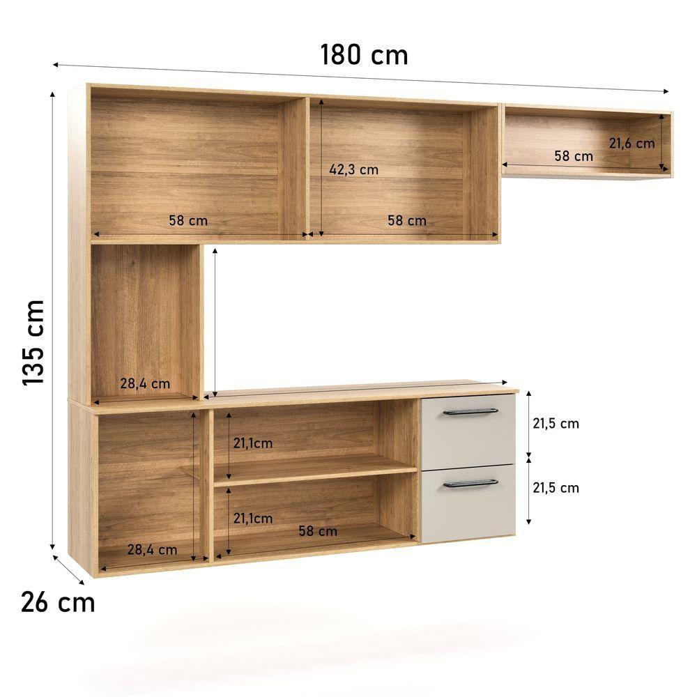 Armário De Cozinha Completo Suspenso Com 7 Portas E 2 Gavetas Cor Freijó Off - 6