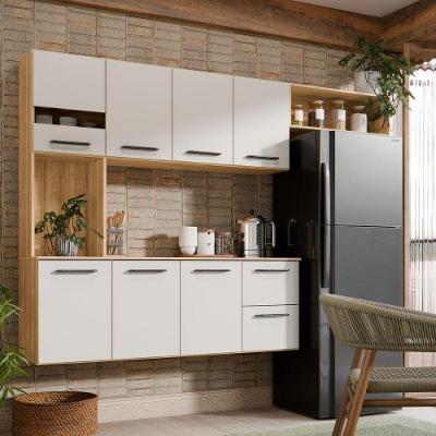 Armário De Cozinha Completo Suspenso Com 7 Portas E 2 Gavetas Cor Freijó Off