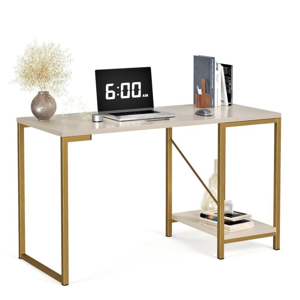 Mesa Escrivaninha Home Office Tokyo Compacta Estilo Industrial Para Computador Dourado Off - 4