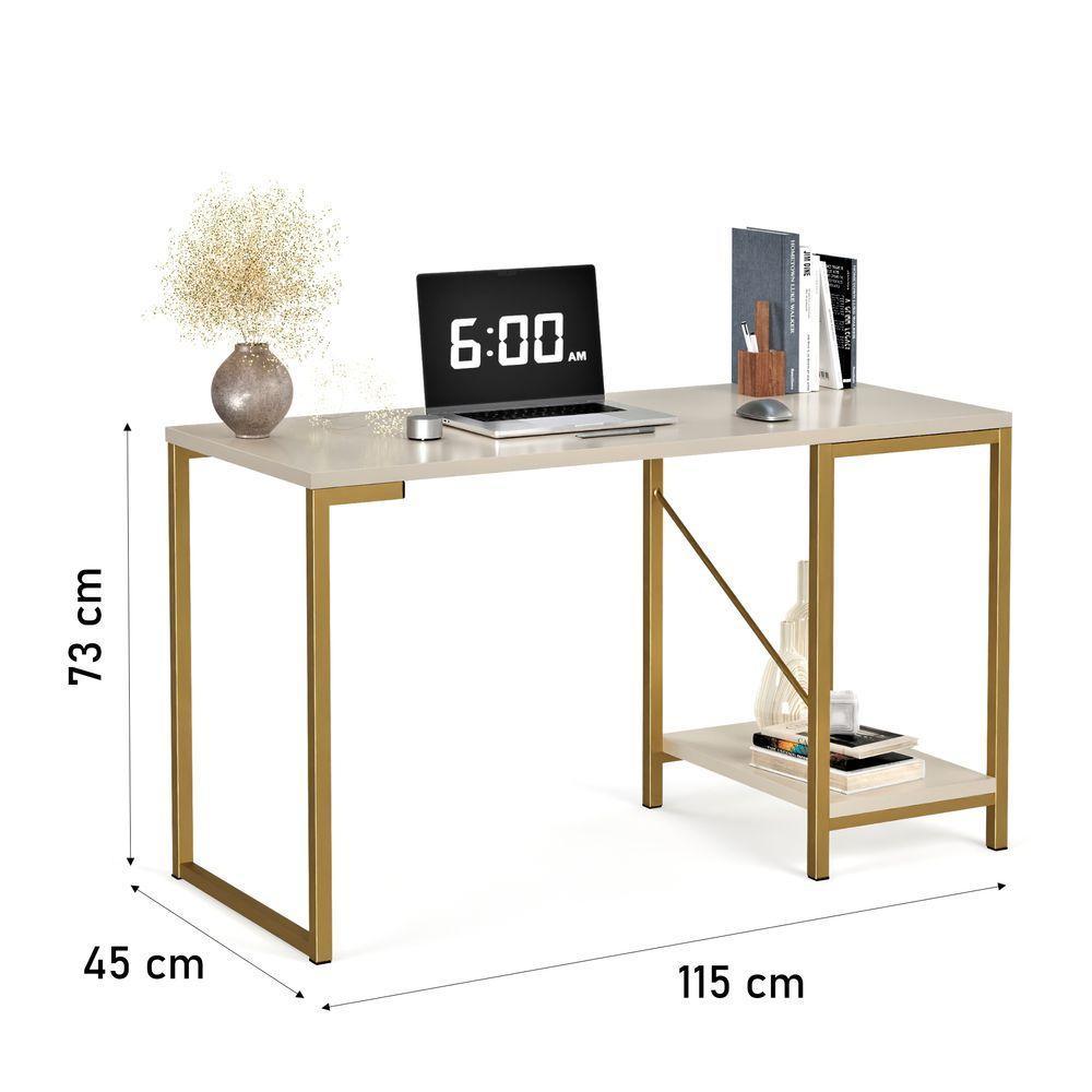 Mesa Escrivaninha Home Office Tokyo Compacta Estilo Industrial Para Computador Dourado Off - 5