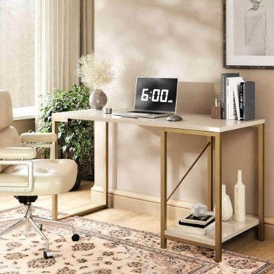Mesa Escrivaninha Home Office Tokyo Compacta Estilo Industrial Para Computador Dourado Off
