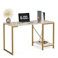 Mesa Escrivaninha Home Office Tokyo Compacta Estilo Industrial Para Computador Dourado Off