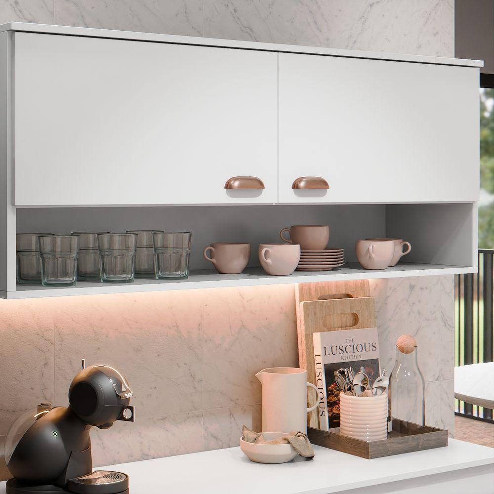 Kit Armário De Cozinha Aéreo E Bancada Completo Com 5 Portas E 1 Gaveta Branco - 2