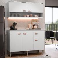 Kit Armário De Cozinha Aéreo E Bancada Completo Com 5 Portas E 1 Gaveta Branco - 1