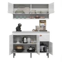 Kit Armário De Cozinha Aéreo E Bancada Completo Com 5 Portas E 1 Gaveta Branco - 6