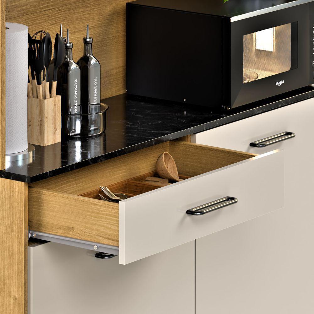 Armário De Cozinha Grazi Compacta Com 4 Portas E 1 Gaveta Ripado Off - 4