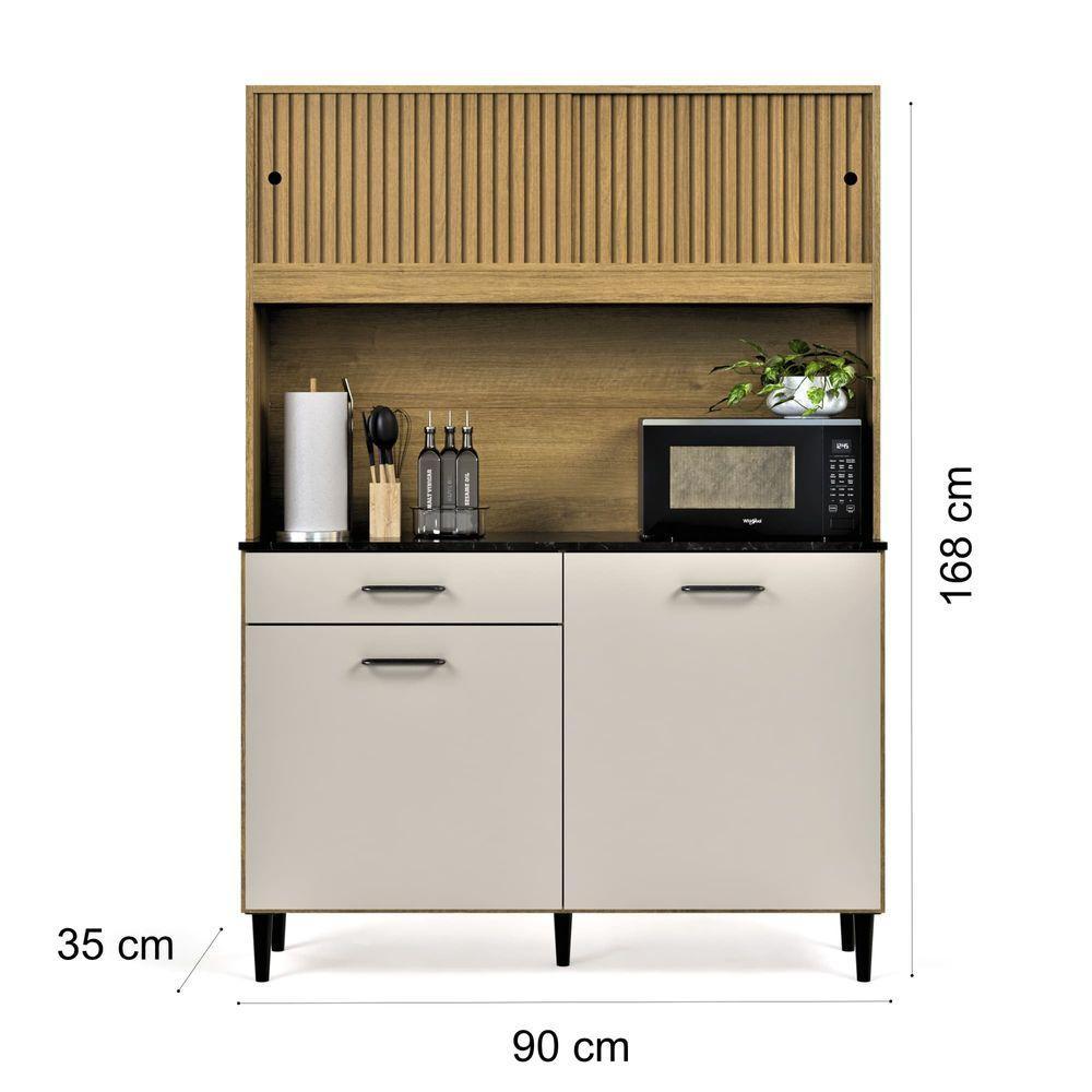 Armário De Cozinha Grazi Compacta Com 4 Portas E 1 Gaveta Ripado Off - 6