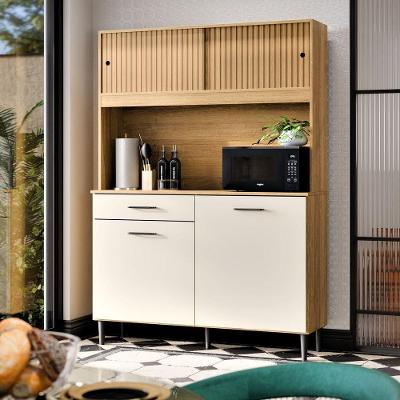 Armário De Cozinha Grazi Compacta Com 4 Portas E 1 Gaveta Ripado Off