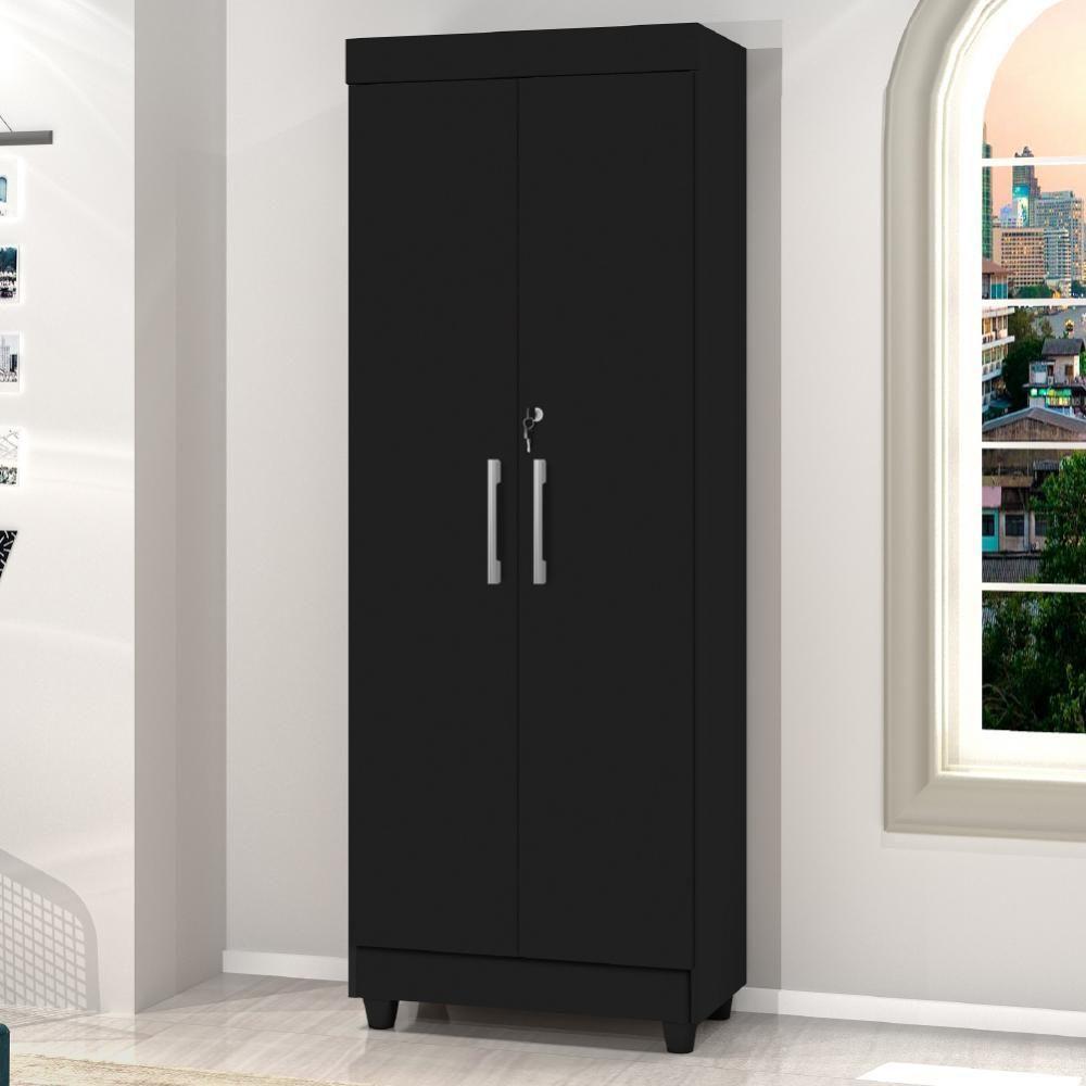 Armário Multiuso Lavanderia com Chave 2 Portas 1,80m Texas Preto J&A - 1