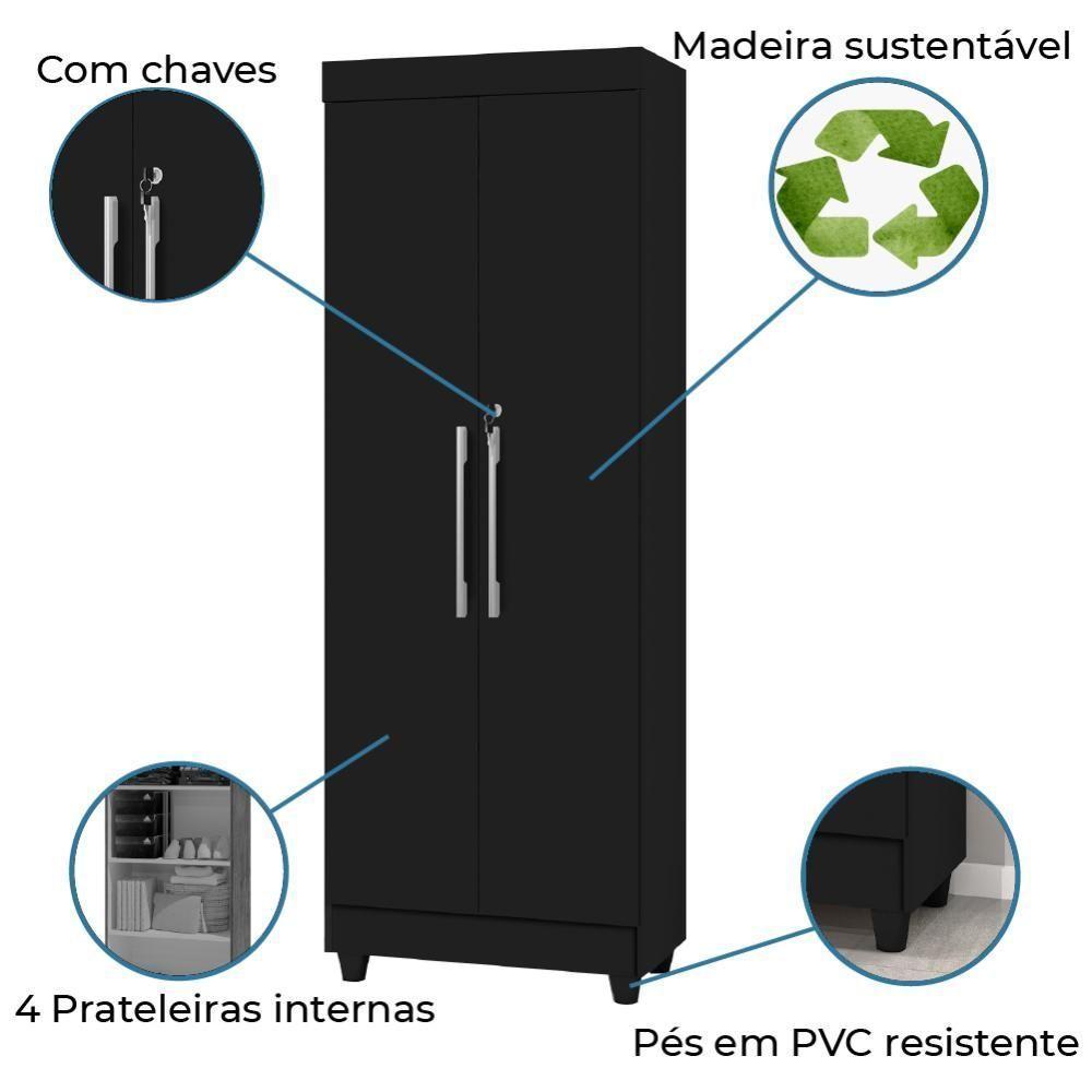Armário Multiuso Lavanderia com Chave 2 Portas 1,80m Texas Preto J&A - 3