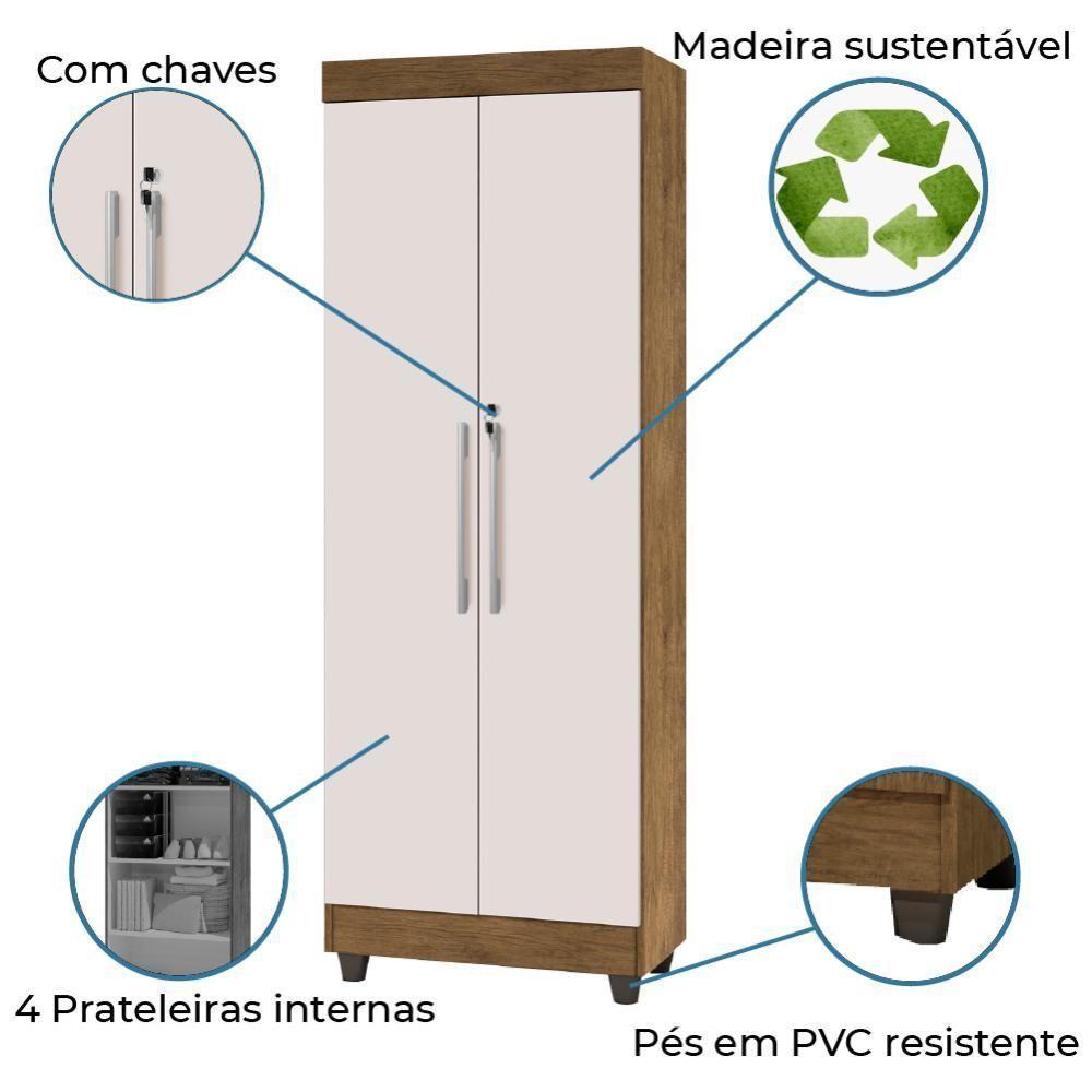 Armário Multiuso Lavanderia com Chave 2 Portas 1,80m Texas Jequitibá-Off White J&A - 3