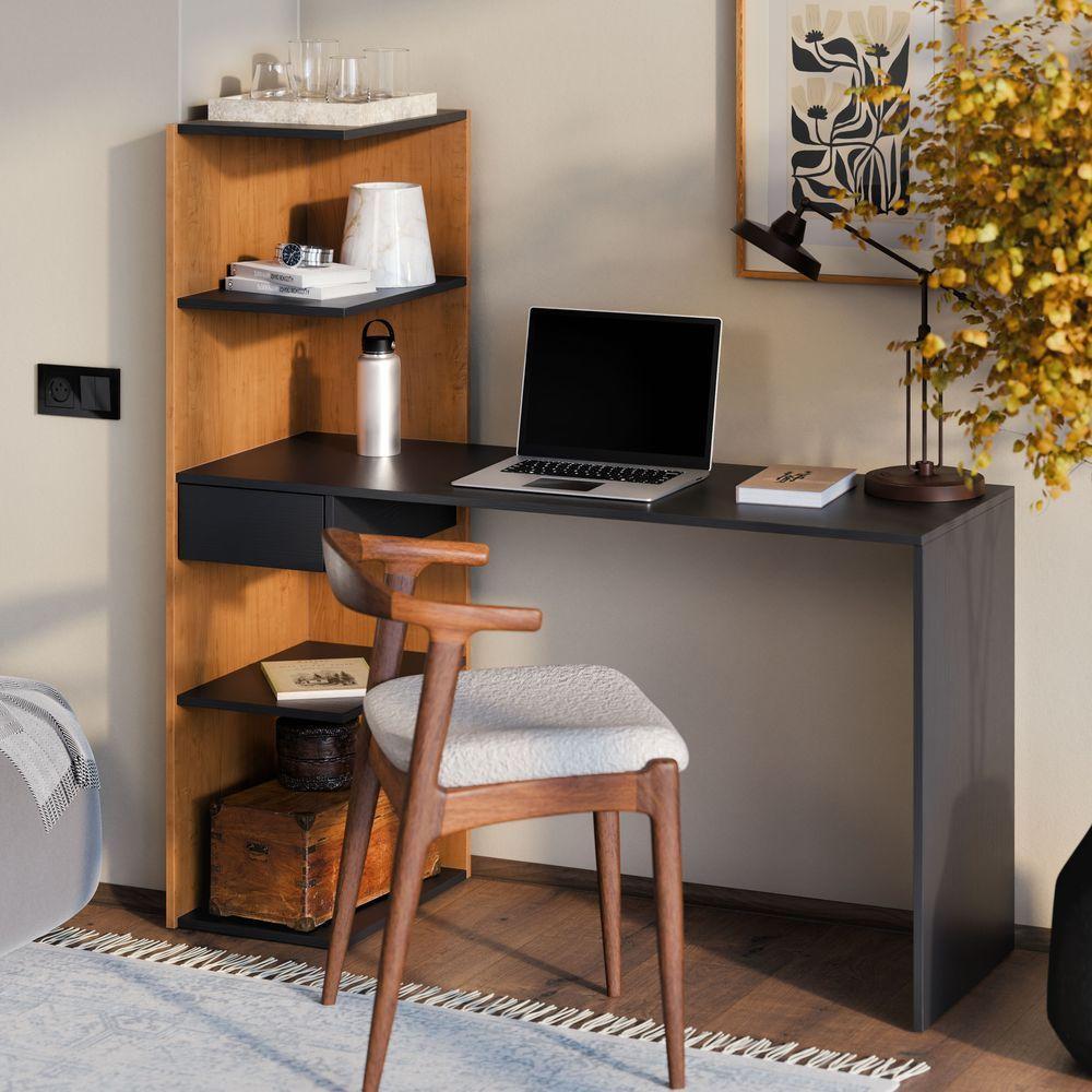 Escrivaninha Infinity Home Office Funcional Com Gaveta E Prateleiras Moderna Para Escritório E Estudo Canela Preto - 2