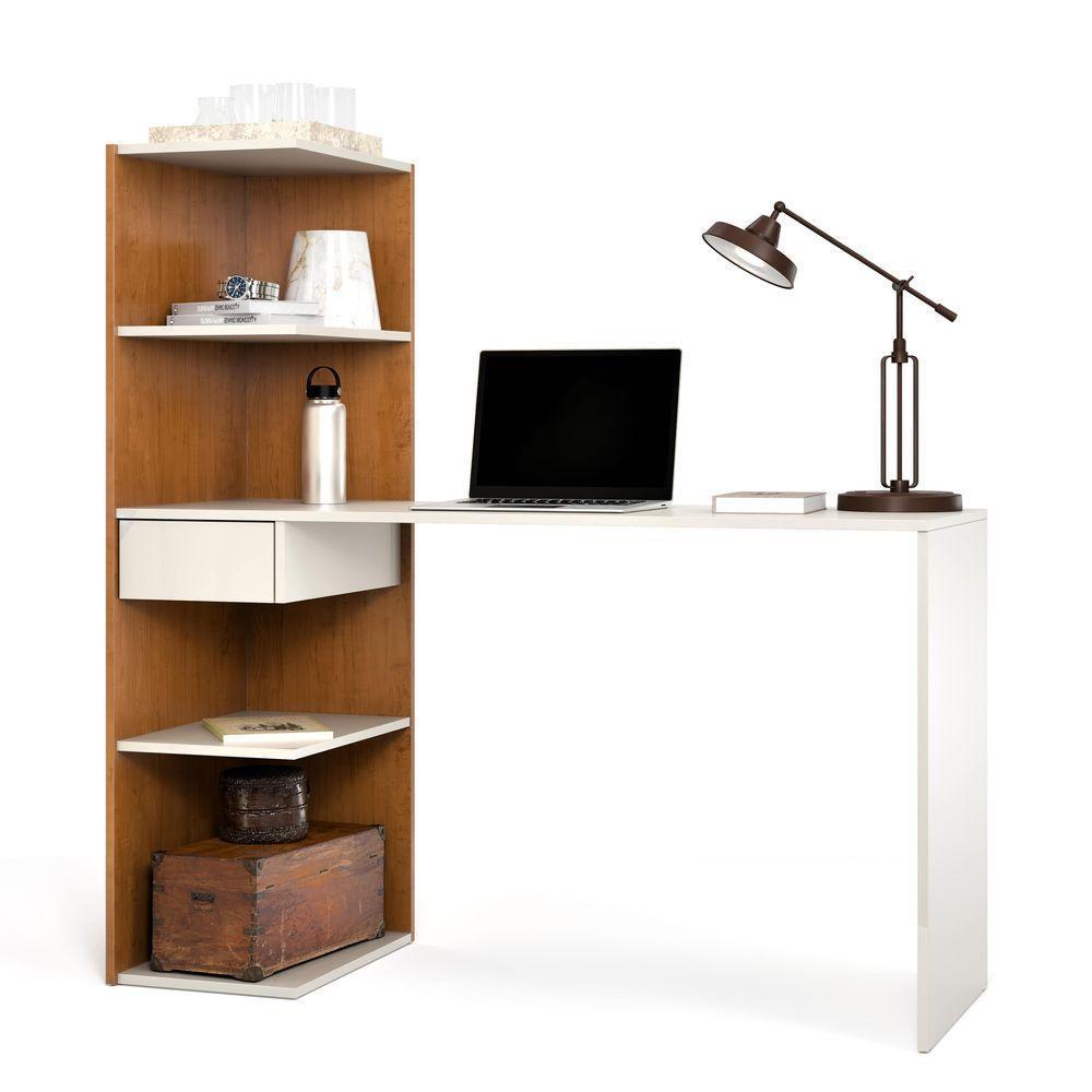 Escrivaninha Infinity Home Office Funcional Com Gaveta E Prateleiras Moderna Para Escritório E Estudo Off Canela - 4