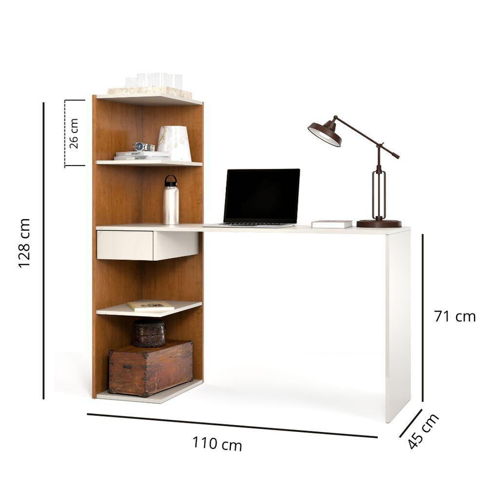 Escrivaninha Infinity Home Office Funcional Com Gaveta E Prateleiras Moderna Para Escritório E Estudo Off Canela - 5