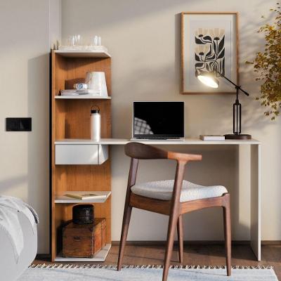 Escrivaninha Infinity Home Office Funcional Com Gaveta E Prateleiras Moderna Para Escritório E Estudo Off Canela