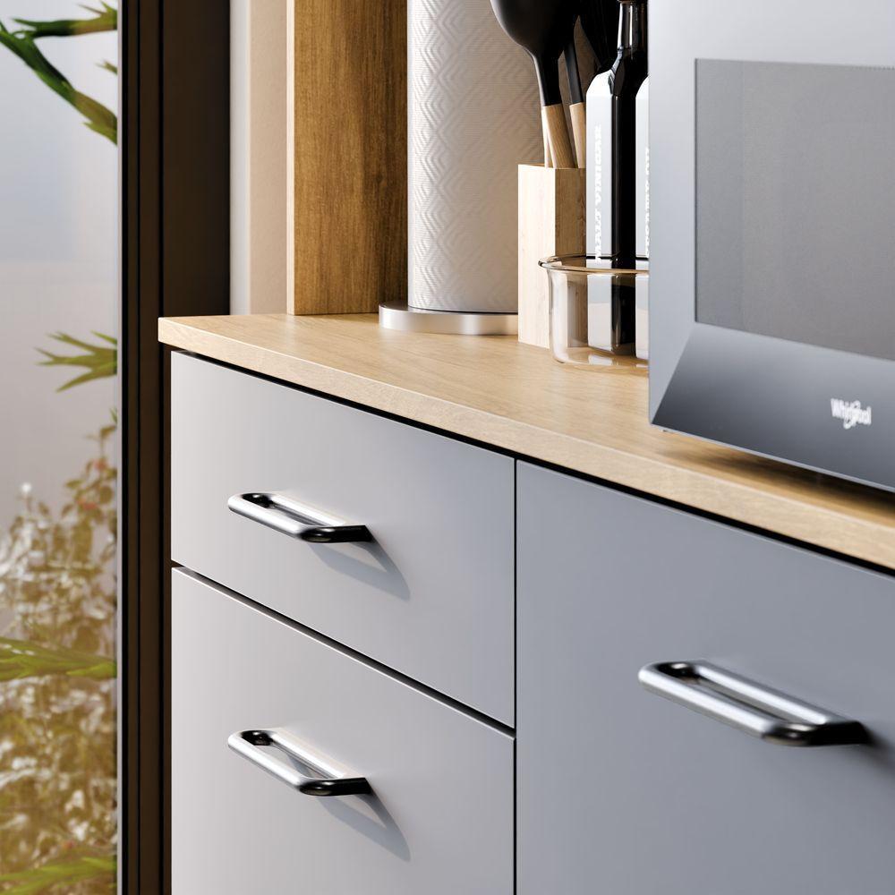 Armário De Cozinha Grazi Compacta Com 4 Portas E 1 Gaveta Ripado Grafite - 3