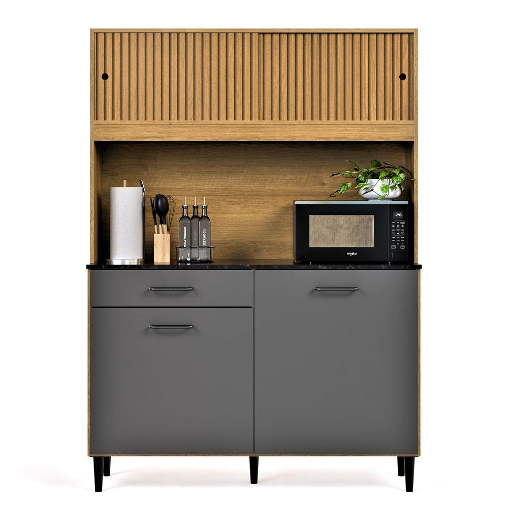 Armário De Cozinha Grazi Compacta Com 4 Portas E 1 Gaveta Ripado Grafite - 5