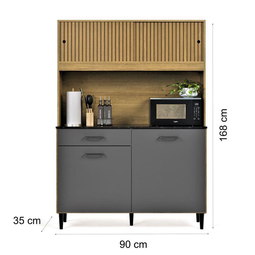 Armário De Cozinha Grazi Compacta Com 4 Portas E 1 Gaveta Ripado Grafite - 6