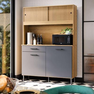 Armário De Cozinha Grazi Compacta Com 4 Portas E 1 Gaveta Ripado Grafite