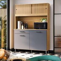 Armário De Cozinha Grazi Compacta Com 4 Portas E 1 Gaveta Ripado Grafite - 1