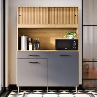 Armário De Cozinha Grazi Compacta Com 4 Portas E 1 Gaveta Ripado Grafite - 2