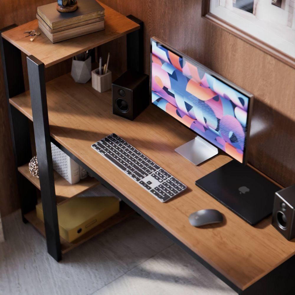 Mesa Escrivaninha Para Home Office Milão Com Prateleiras Para Trabalho E Estudo - 2