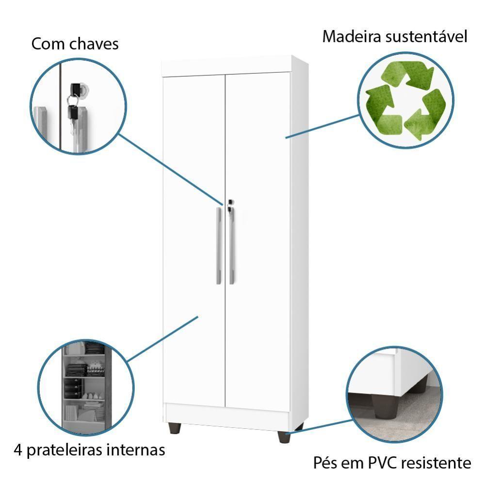 Armário Multiuso Lavanderia com Chave 2 Portas 1,80m Texas Branco J&A - 3