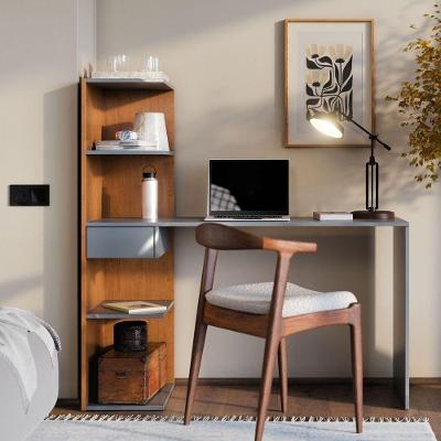 Escrivaninha Infinity Home Office Funcional Com Gaveta E Prateleiras Moderna Para Escritório E Estudo Cinza Canela