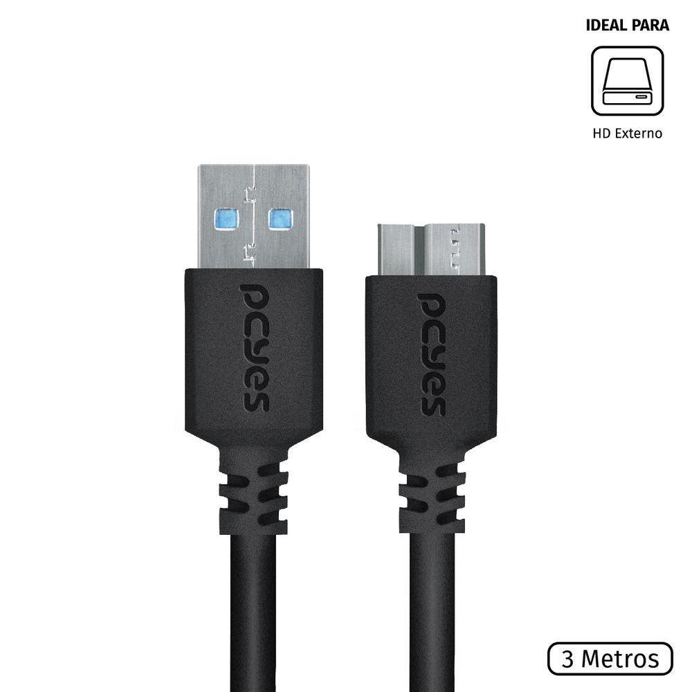 Cabo Para Hd Externo Usb A 3.0 Macho Para Micro Usb B 3.0 (10 Pinos) Ma0cho 28awg Puro Cobre 3 Metro - 1