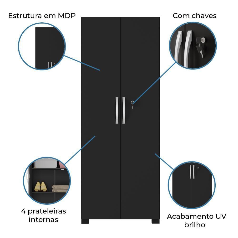 Armário Multiuso com Chave 2 Portas Chicago Notável Preto - 4