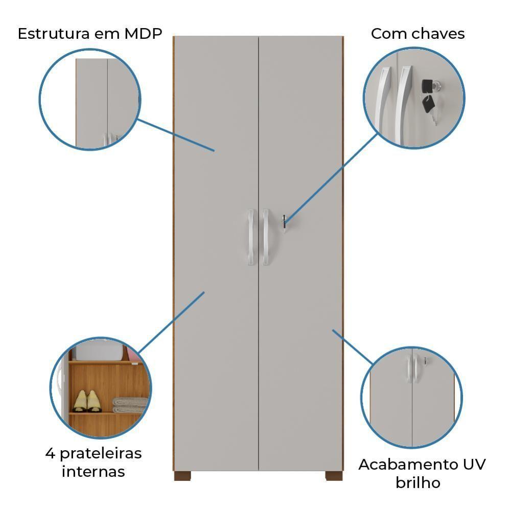 Armário Multiuso Com Chave 2 Portas Chicago Notável Freijó / Off White Freijo Off White - 3
