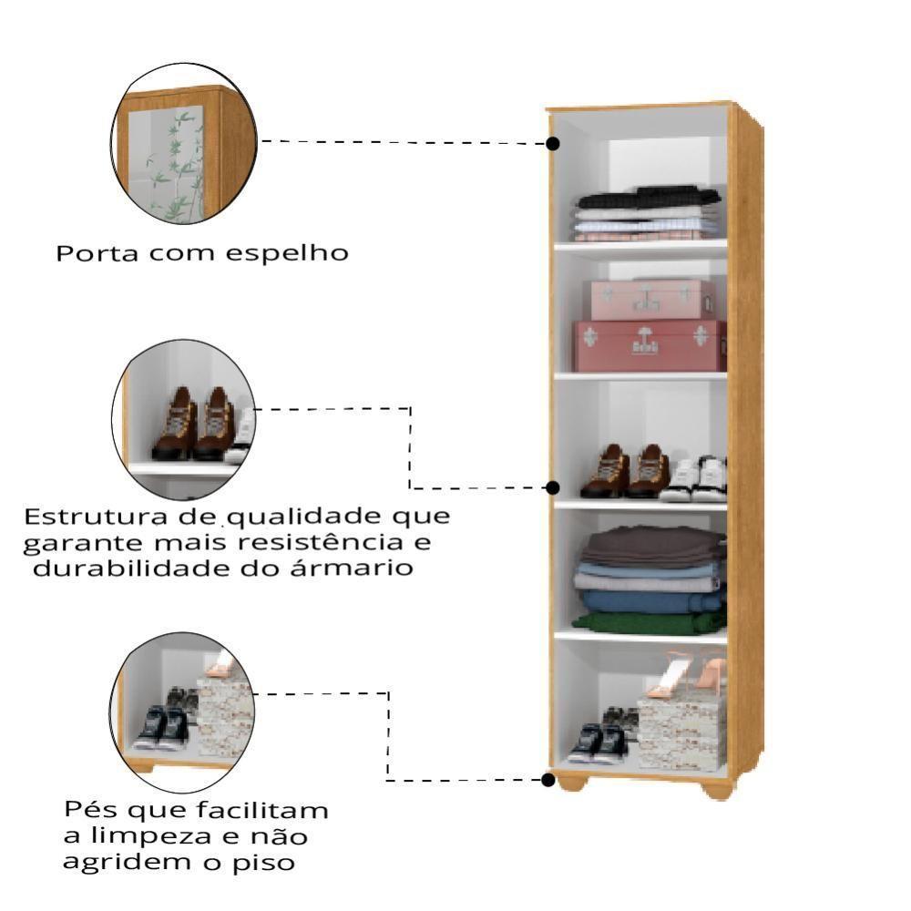 Armário E Sapateira Multiuso Marrie Com Espelho 1 Porta Nature J&A Nature - 3