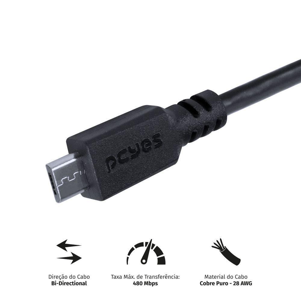 Cabo Para Celular Micro Usb Para Usb A 2.0 3 Metros Preto - Pmuap-3 - 2