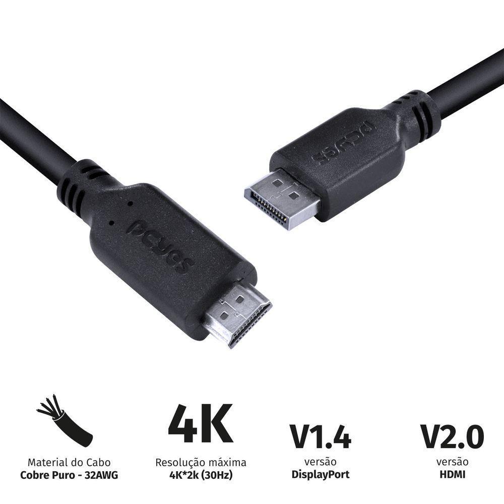 Cabo Displayport Macho Para Hdmi 2.0 Macho 2 Metros - Pdphm-2 - 3