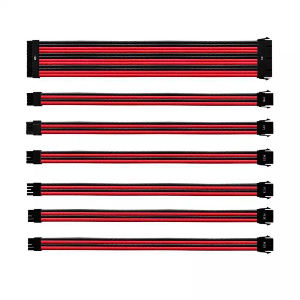 Kit De Cabo Extensor Sleeved Para Fonte Cooler Master Vermelho-preto Rdbk Gl Pvc 30 Cm 7 Cabos - Cma - 1