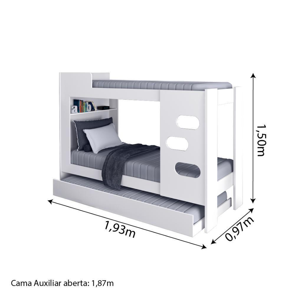 Beliche Floripa Com Cama Auxiliar Para Colchão 0,88m J&a Branco Branco - 5