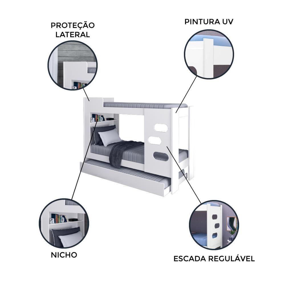 Beliche Floripa Com Cama Auxiliar Para Colchão 0,88m J&a Branco Branco - 6