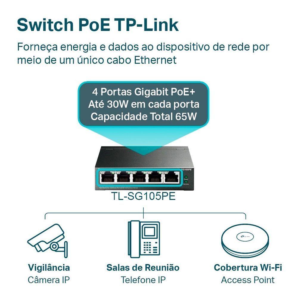 Switch Gigabit Easy Smart 10-100-1000 C- 5 Portas (sendo 4 Poe) Tl-sg105pe Smb - 4