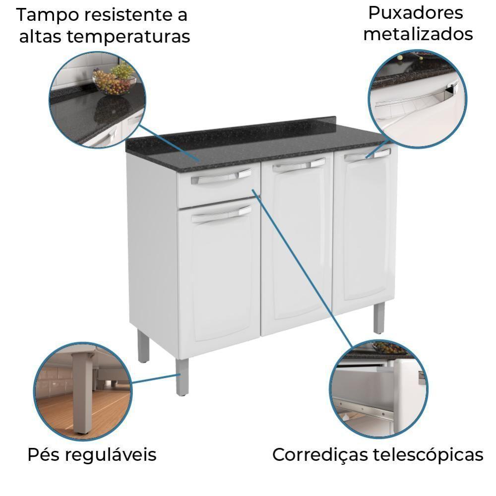 Balcão De Cozinha Itatiaia De Aço 3 Portas Com Tampo Itatiaia 1,05m Branco Branco - 3