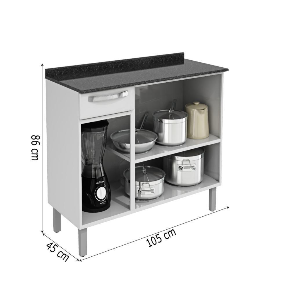 Balcão De Cozinha Itatiaia De Aço 3 Portas Com Tampo Itatiaia 1,05m Branco Branco - 4