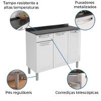 Balcão De Cozinha Itatiaia De Aço 3 Portas Com Tampo Itatiaia 1,05m Branco Branco - 3