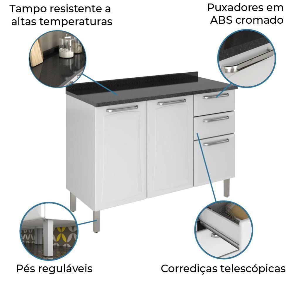 Balcão De Cozinha Itatiaia De Aço 3 Portas 2 Gavetas Com Tampo 1,20m Branco Branco - 3