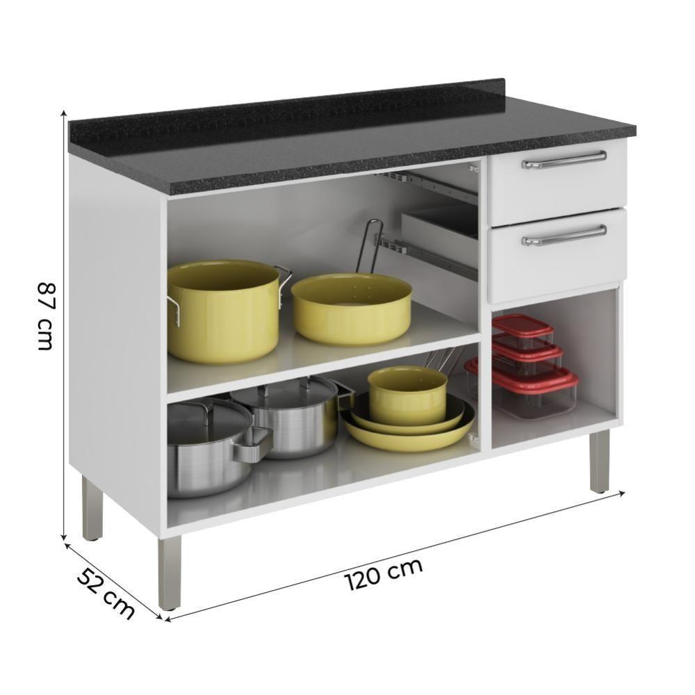 Balcão De Cozinha Itatiaia De Aço 3 Portas 2 Gavetas Com Tampo 1,20m Branco Branco - 4