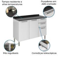 Balcão De Cozinha Itatiaia De Aço 3 Portas 2 Gavetas Com Tampo 1,20m Branco Branco - 3