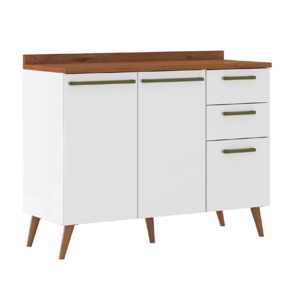 Balcão De Cozinha 2 Portas E 3 Gavetas Com Tampo 1,20M Favorita Branco / Natura Branco Nature - 1