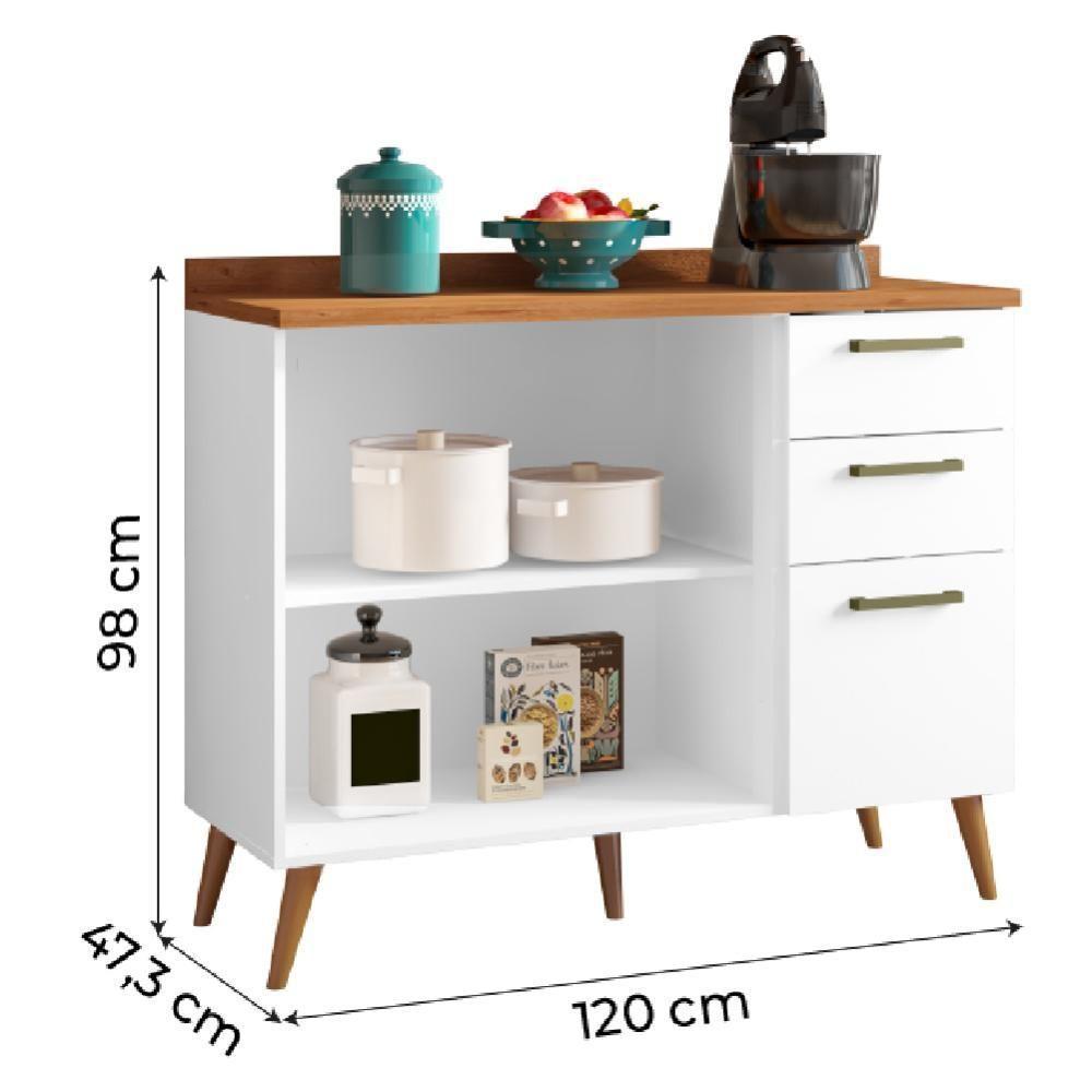 Balcão De Cozinha 2 Portas E 3 Gavetas Com Tampo 1,20M Favorita Branco / Natura Branco Nature - 2