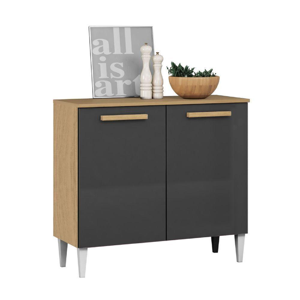 Balcão De Cozinha Buffet 2 Portas 0,84m Atacama / Grafite Isabelle Aramóveis  Atac Graf - 1