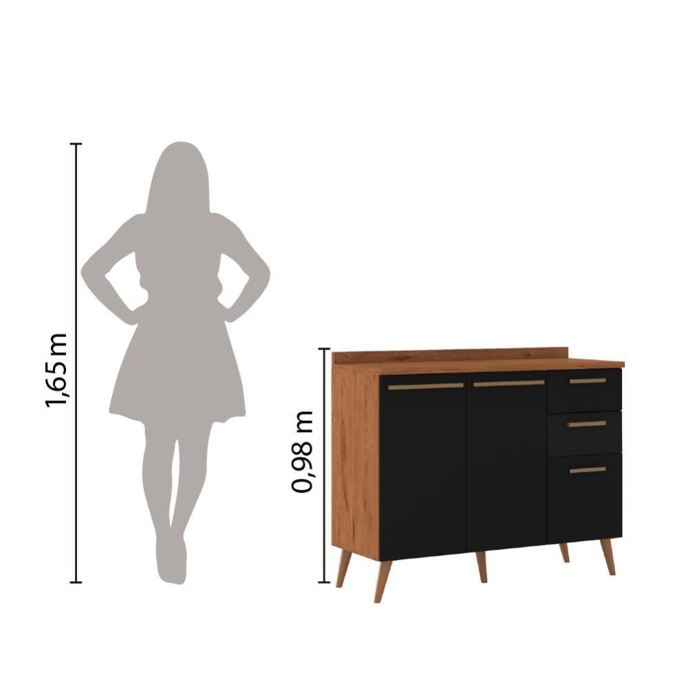 Balcão De Cozinha 2 Portas E 3 Gavetas Com Tampo 1,20m Favorita Natura / Preto Preto Naturale - 2