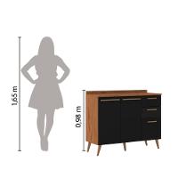 Balcão De Cozinha 2 Portas E 3 Gavetas Com Tampo 1,20m Favorita Natura / Preto Preto Naturale - 2