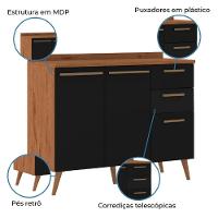 Balcão De Cozinha 2 Portas E 3 Gavetas Com Tampo 1,20m Favorita Natura / Preto Preto Naturale - 3